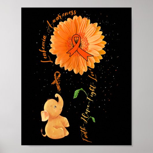 Hope Fight Love Elephant Zonnebloem Leukemie Aware Poster (Voorkant)