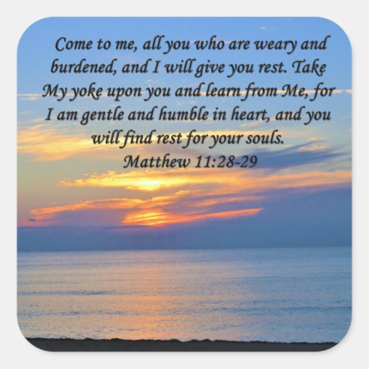 HOPE FILLED, MATTHEW 11:28 SUNRISE FOTO-ONTWERP VIERKANTE STICKER (Voorkant)