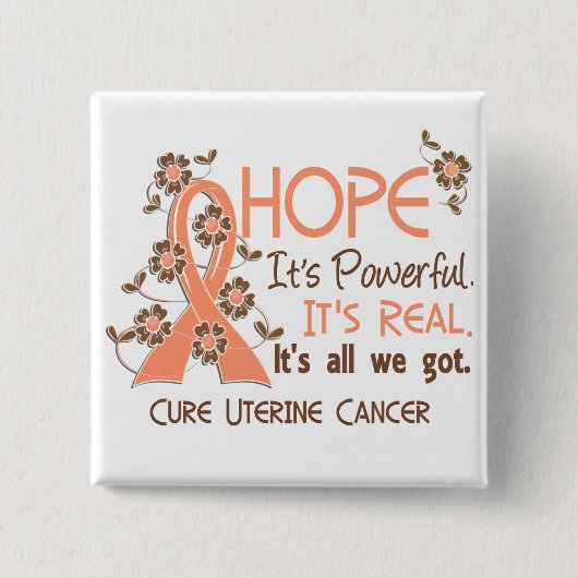 Hope Flower Ribbon Uterine Cancer Vierkante Button 5,1 Cm (Voorkant)