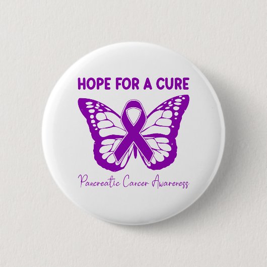 Hope For A Cure Purple Butterfly Pancreatic Cancer Ronde Button 5,7 Cm (Voorkant)
