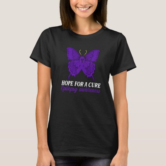 Hope For A Cure Purple Ribbon Butterfly Epilepsy A T-shirt (Voorkant)