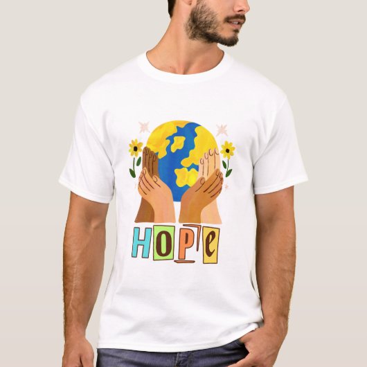 Hope Hands Holding Earth Design T-shirt (Voorkant)