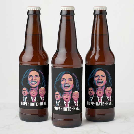 Hope Hate Heal Rise Kamala 2024 Bier Etiket (Flessen)