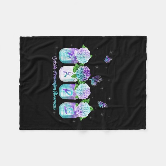 Hope Hydrangea Flower Butterfly Suicide Prevention Fleece Deken (Voorkant (Horizontaal))