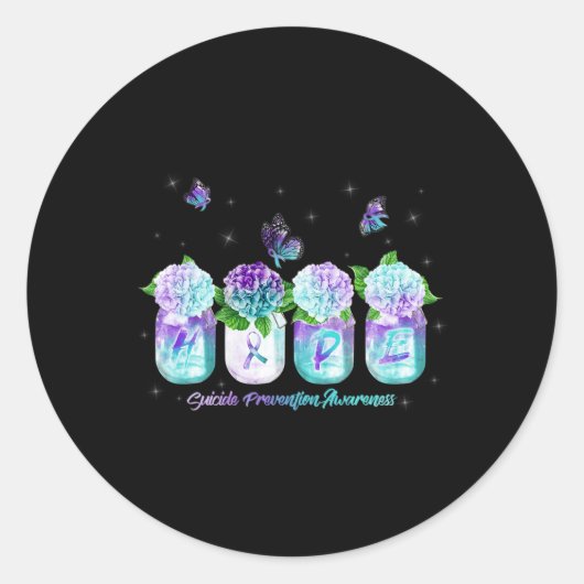 Hope Hydrangea Flower Butterfly Suicide Prevention Ronde Sticker (Voorkant)