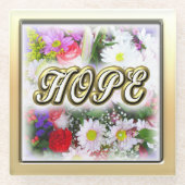 Hope Inspiration geschreven in een Bouquet Design Glazen Onderzetter (Voorkant)