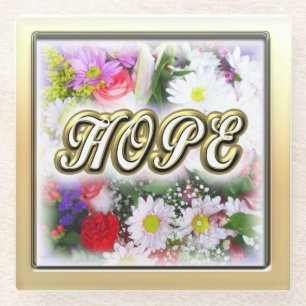 Hope Inspiration geschreven in een Bouquet Design Glazen Onderzetter