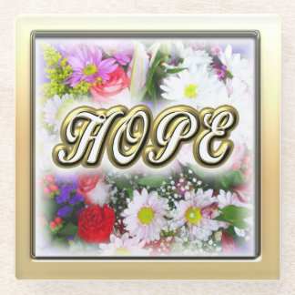 Hope Inspiration geschreven in een Bouquet Design Glazen Onderzetter