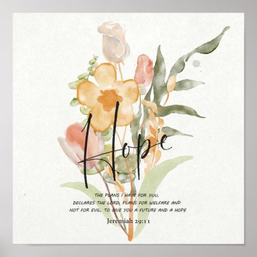 Hope-Jeremiah 29:11 oranje floral Poster (Voorkant)