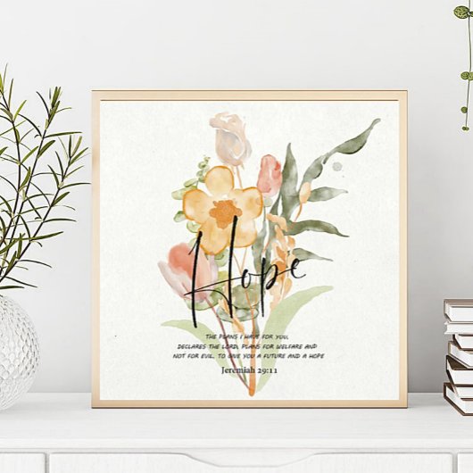 Hope-Jeremiah 29:11 oranje floral Poster