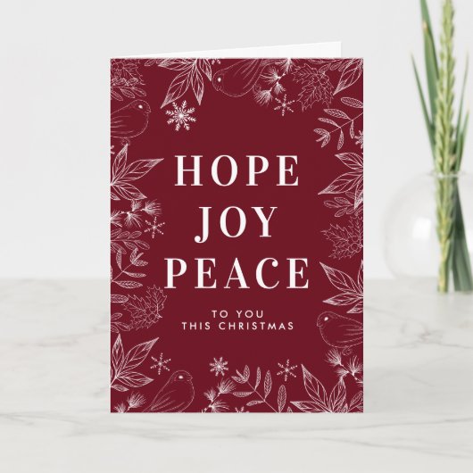 Hope Joy Peace Doves & Leaves Red Religious Feestdagen Kaart (Voorkant)