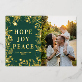 Hope Joy Peace Green en Gold Religious Photo Folie Feestdagenkaart