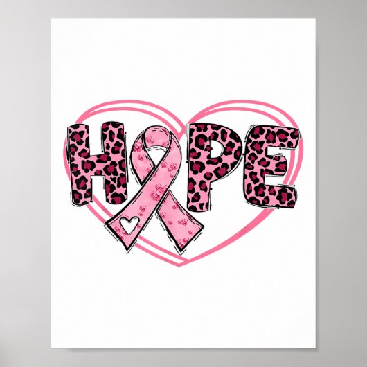 Hope Leopard Borstkanker Bewustzijn Hart Roze Ri Poster (Voorkant)