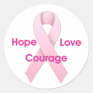 Hope/Love/Courage Breast Cancer Ribbon Stickers