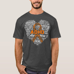 Hope Love Cure ADHD Awareness Warrior Orange Ribbo T-shirt