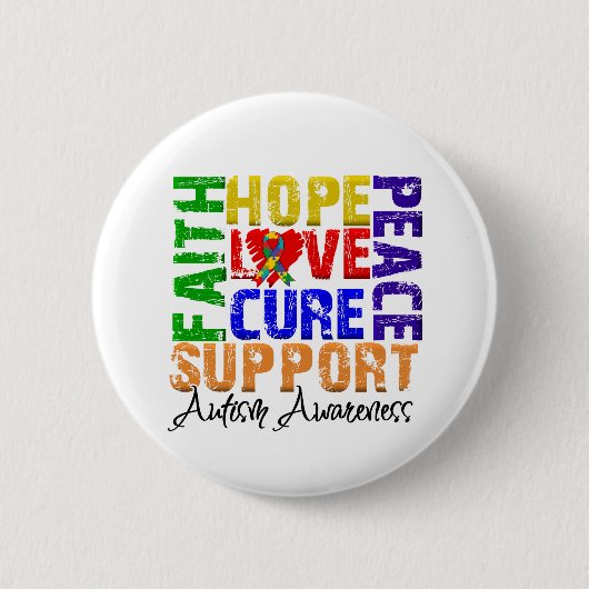 Hope Love Cure Autisme Awareness Ronde Button 5,7 Cm (Voorkant)