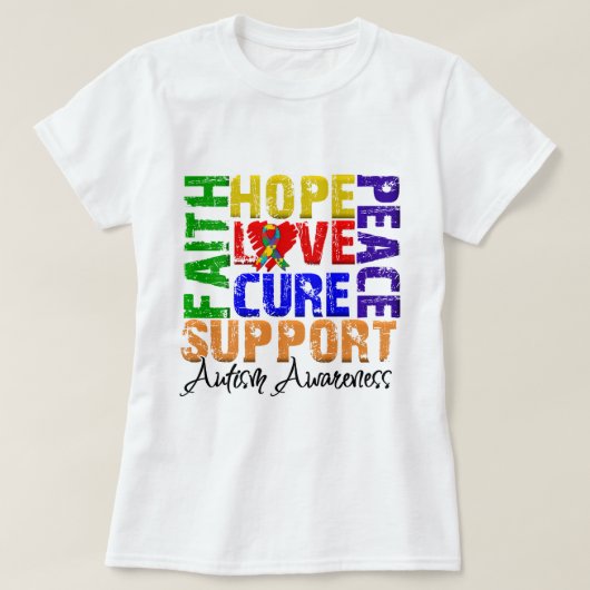 Hope Love Cure Autisme Awareness T-shirt (Design voorkant)