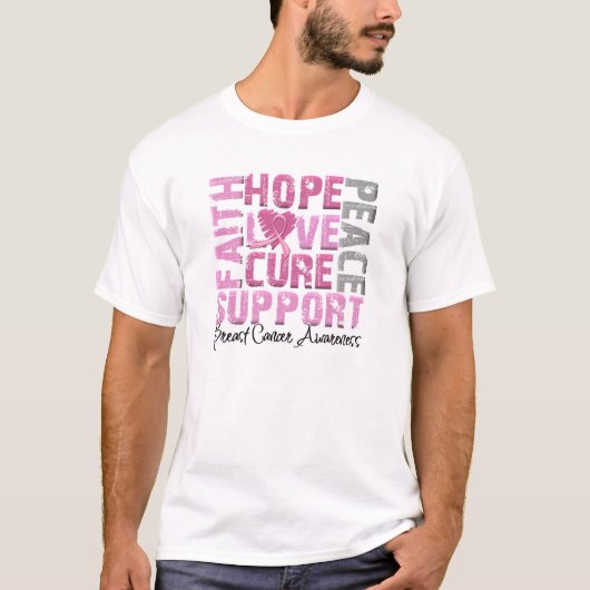 Hope Love Cure Breast Cancer Awareness T-shirt (Voorkant)