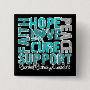 Hope Love Cure Cervical Cancer Awareness Vierkante Button 5,1 Cm