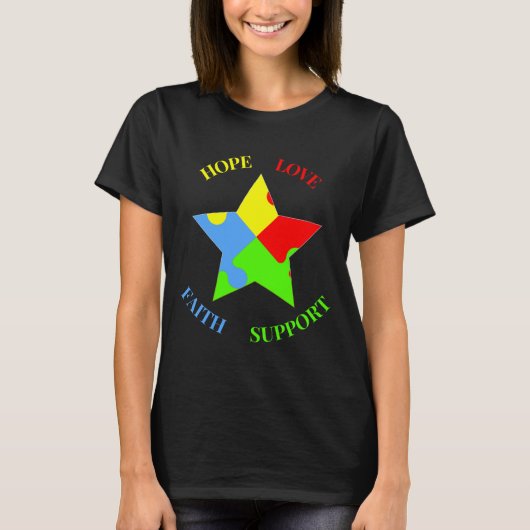 Hope Love Faith Support Autisme Awareness T-shirt (Voorkant)