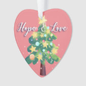 Hope Love Joy Peace Carton kerstboomroze Ornament (voorkant)