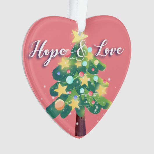 Hope Love Joy Peace Carton kerstboomroze Ornament (voorkant)