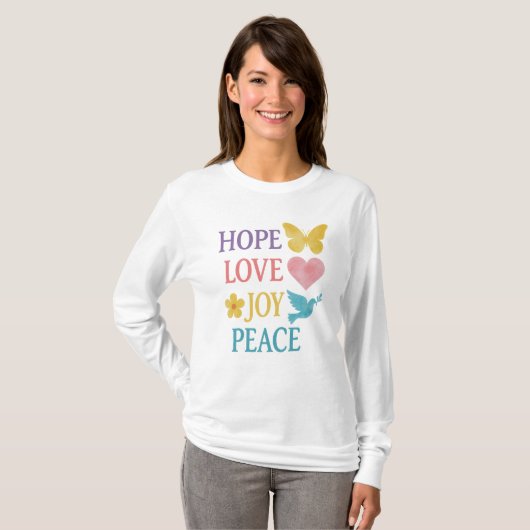 Hope Love Joy Peace Longsleeve T-Shirt – Gift. (Voorkant volledig)