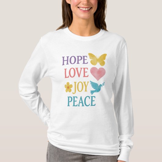 Hope Love Joy Peace Longsleeve T-Shirt – Gift. (Voorkant)