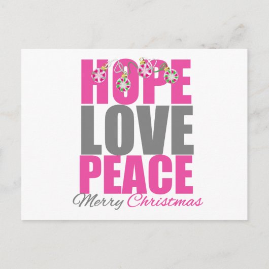 Hope Love Peace Merry kerstOrnamenten Feestdagenkaart (Voorkant)