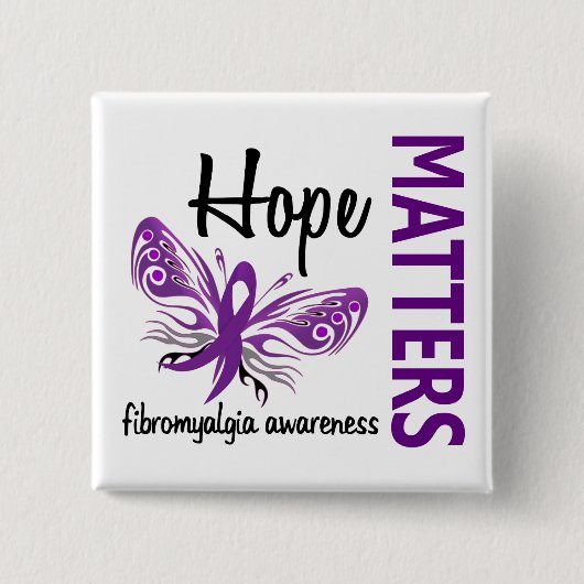 Hope Matters Butterfly Fibromyalgia Vierkante Button 5,1 Cm (Voorkant)