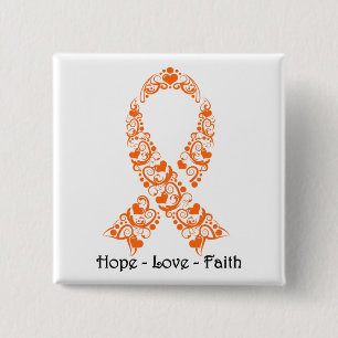 Hope Oranje Awareness Ribbon Vierkante Button 5,1 Cm