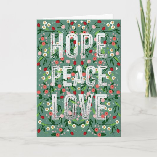 Hope Peace Love Botanical Christmas Feestdagen Kaart (Voorkant)