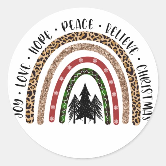Hope Peace Love Joy Rainbow Kerstmis Ronde Sticker (Voorkant)