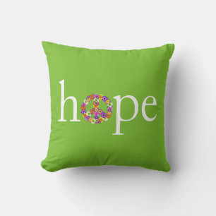 Hope & Peace Sign Floral op Lime Green Kussen