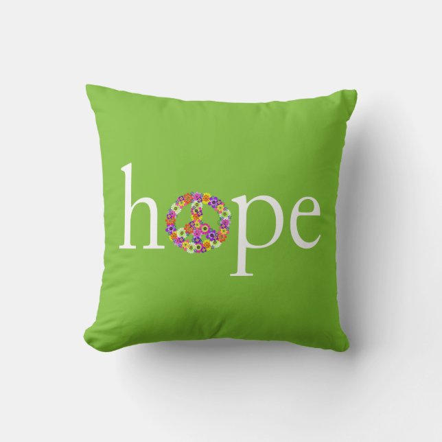 Hope & Peace Sign Floral op Lime Green Kussen (Voorkant)