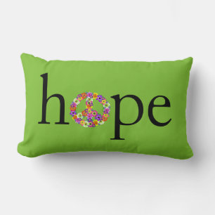 Hope & Peace Sign Floral op Lime Green Kussen
