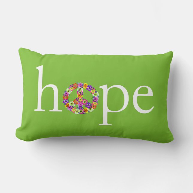 Hope & Peace Sign Floral op Lime Green Kussen (Voorkant)