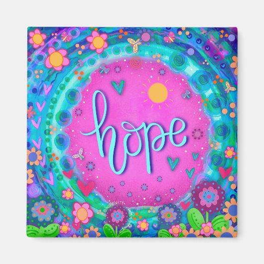 Hope Pink  Fun Flowers Moderne Inspirivity Magneet (Voorkant)