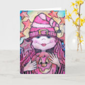 Hope Pink Halloween Witch Kaart (Gele Bloem)