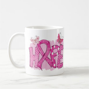 HOPE Pink Ribbon Butterfly Breast Cancer Koffiemok