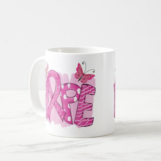 HOPE Pink Ribbon Butterfly Warrior Borstkanker Koffiemok (Voorkant links)