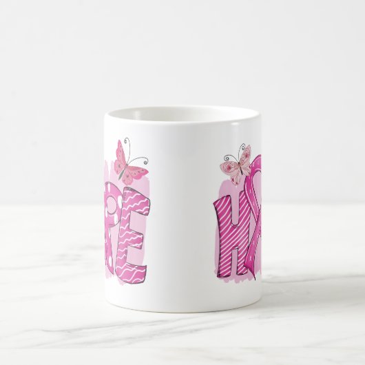 HOPE Pink Ribbon Butterfly Warrior Borstkanker Koffiemok (Center)