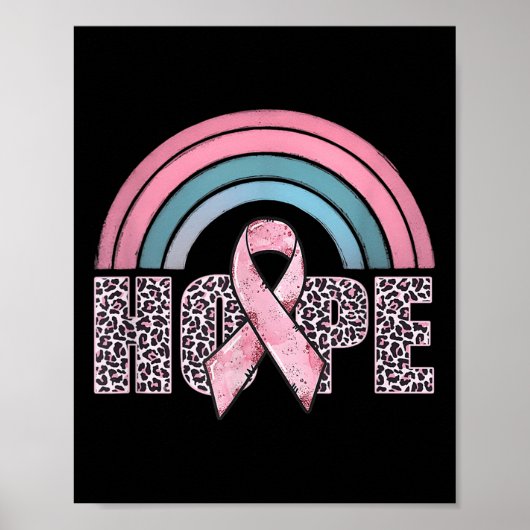 Hope Pink Ribbon Leopard Borstkanker Bewustzijn W Poster (Voorkant)
