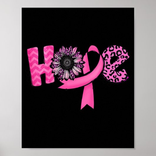 Hope Pink Ribbon Leopard Sunflower Breast Cancer A Poster (Voorkant)