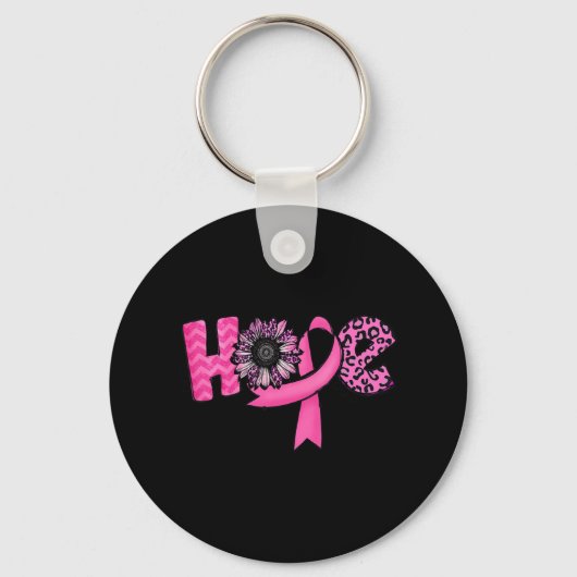 Hope Pink Ribbon Leopard Sunflower Breast Cancer A Sleutelhanger (Voorkant)