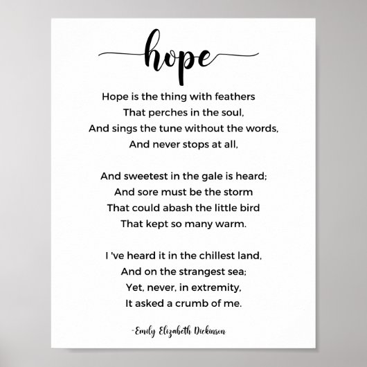 Hope Poem van Emily Elizabeth Dickinson Poster (Voorkant)
