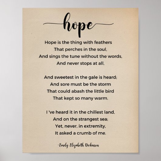 Hope Poem van Emily Elizabeth Dickinson Poster (Voorkant)