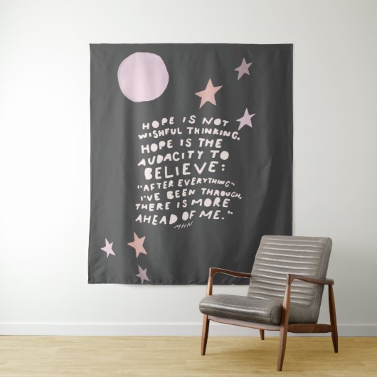 Hope quote - paarse en roze maan en sterren wandkleed (In situ)
