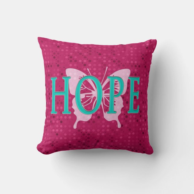 Hope Raspberry Pillow met polka dots & vlinder Kussen (Voorkant)