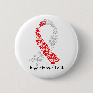 Hope Red en White Awareness Ribbon Ronde Button 5,7 Cm